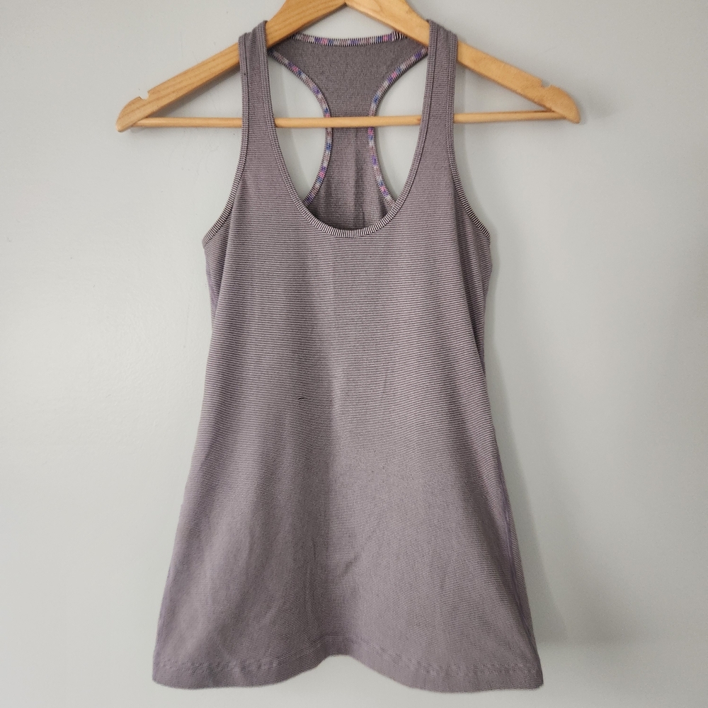 Lululemon Athletica Purple Gray Stripe Cool Racer Back Tank Top Size 6